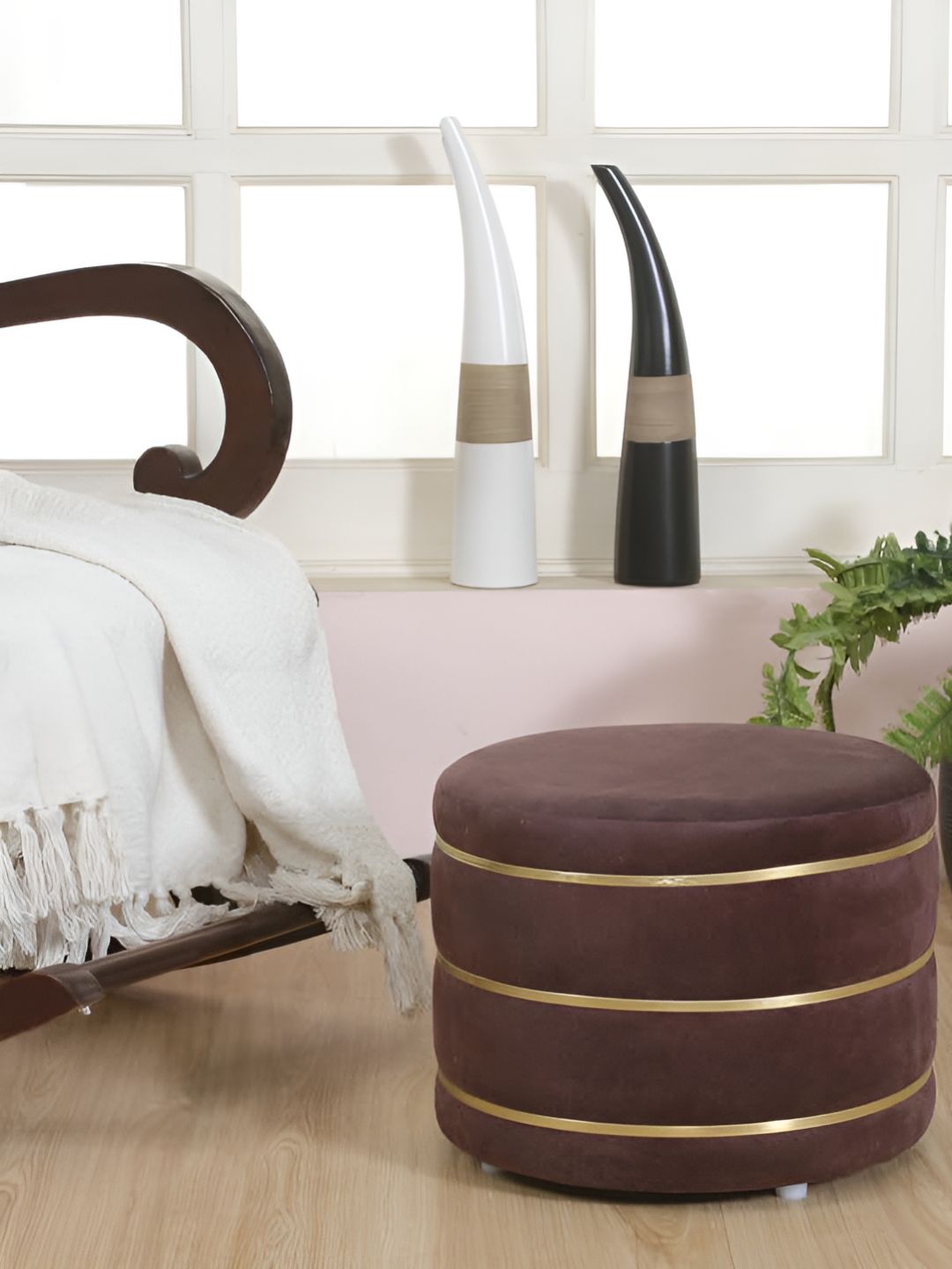 Shadowkart Coffee Brown Wooden Mudda Pouffe Ottoman-image-17
