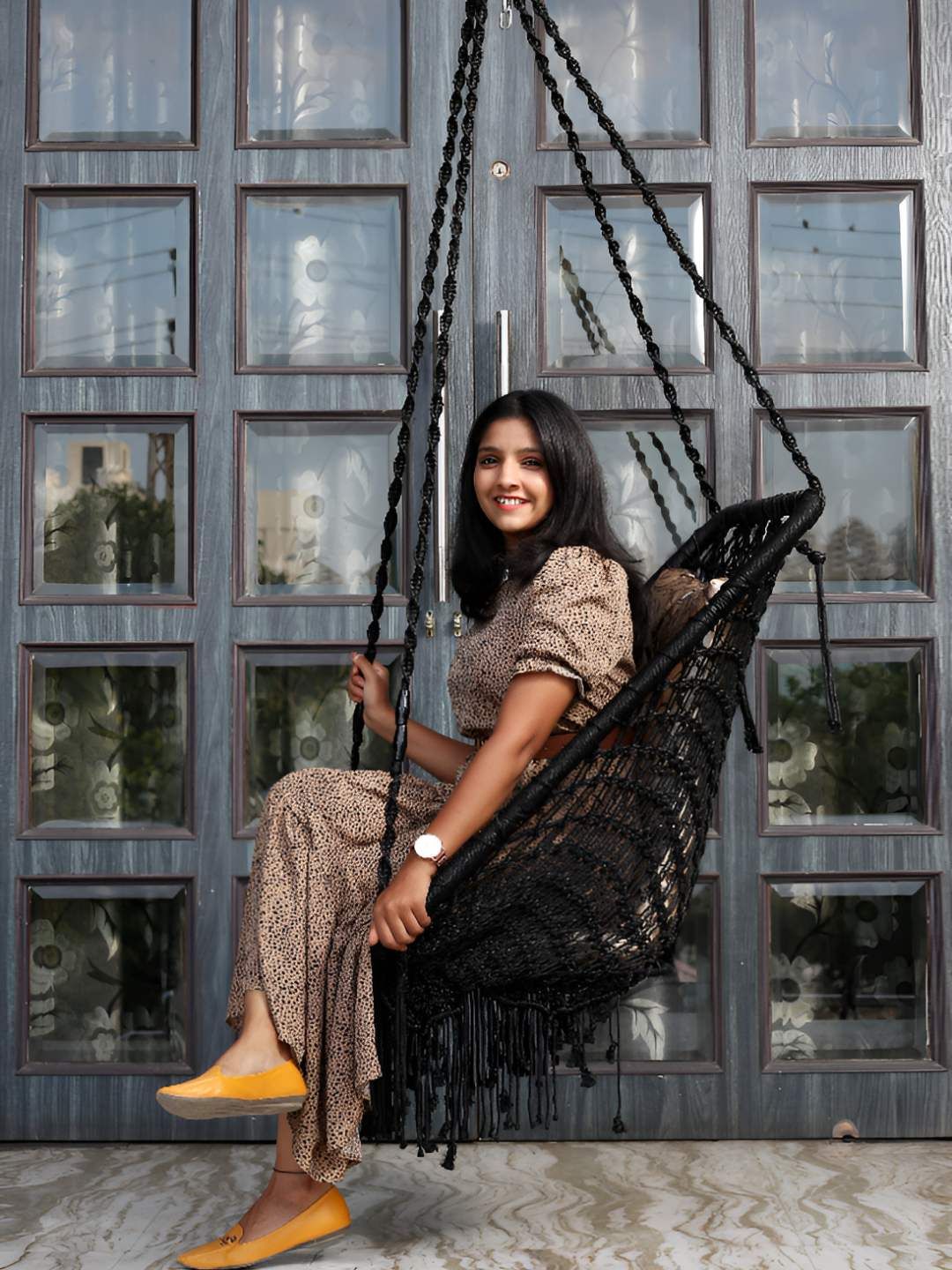 Patiofy Premium Black Square-Shaped Comfortable Hammock Swing Chair With Cushion