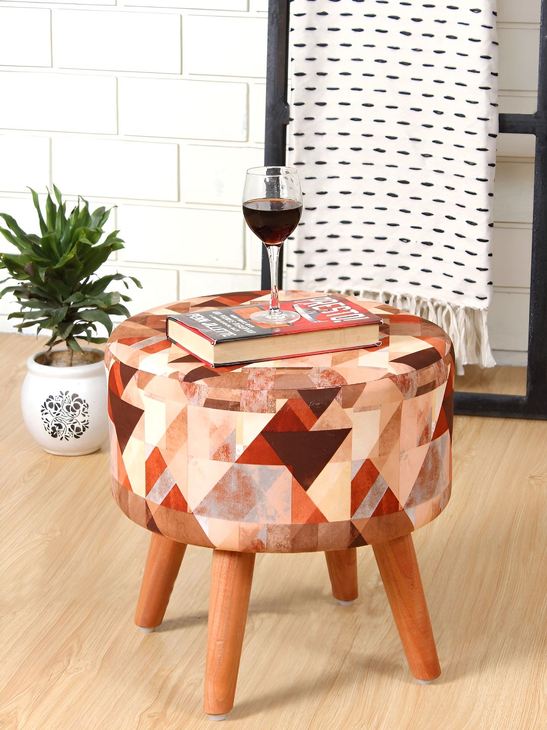 Shadowkart Maroon & Brown Printed Wooden & Velvet Mudda Pouffe Ottoman-picture-39