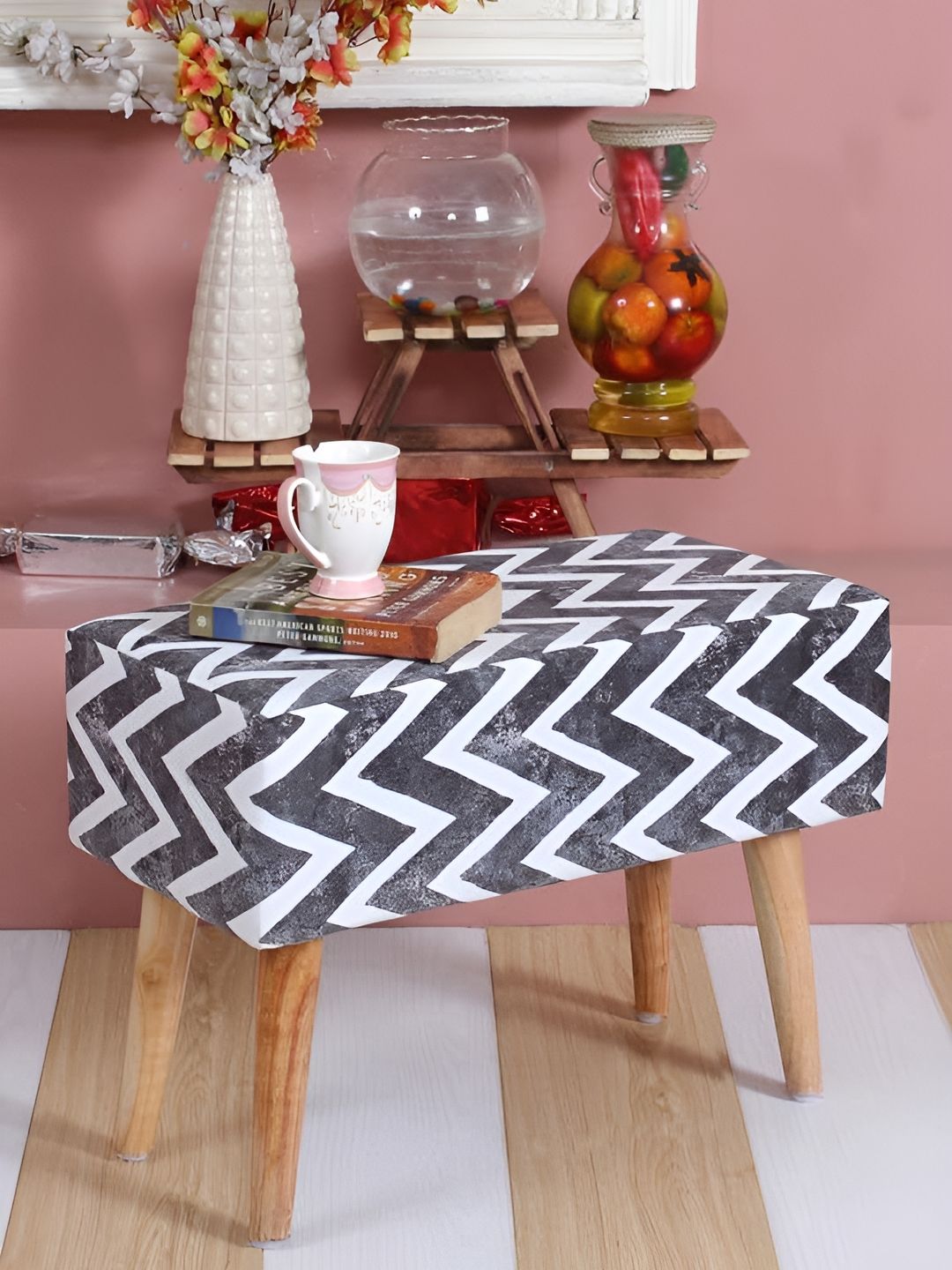 Shadowkart White & Black Velvet Rectangle Ottomans-picture-36
