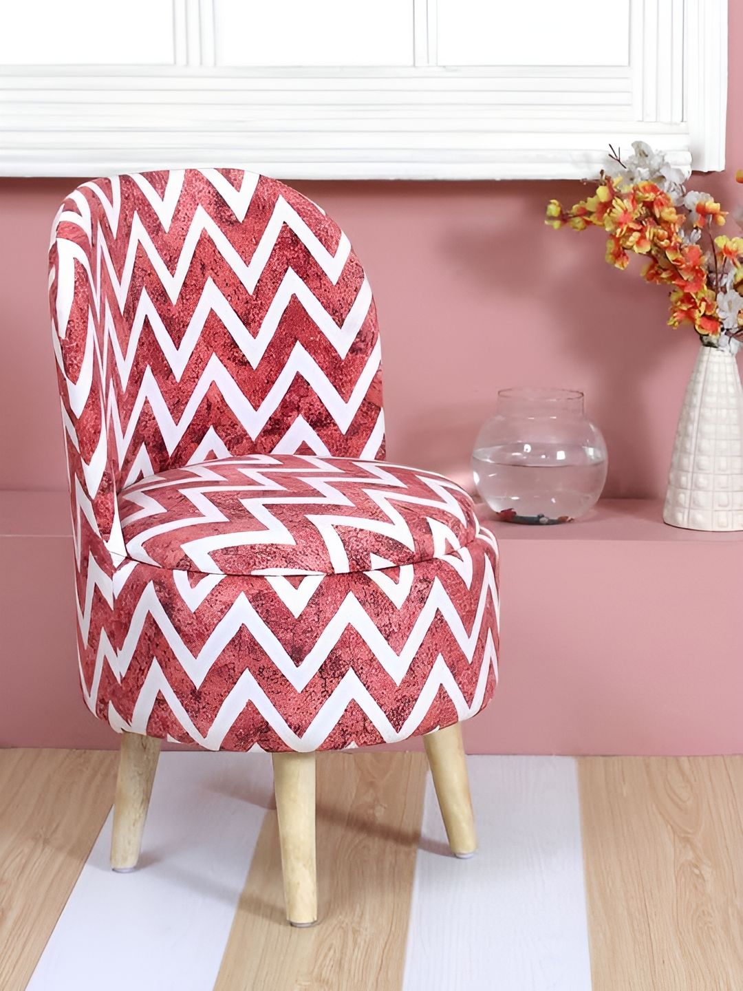 Shadowkart White & Red Printed Wooden Ottomans-picture-44