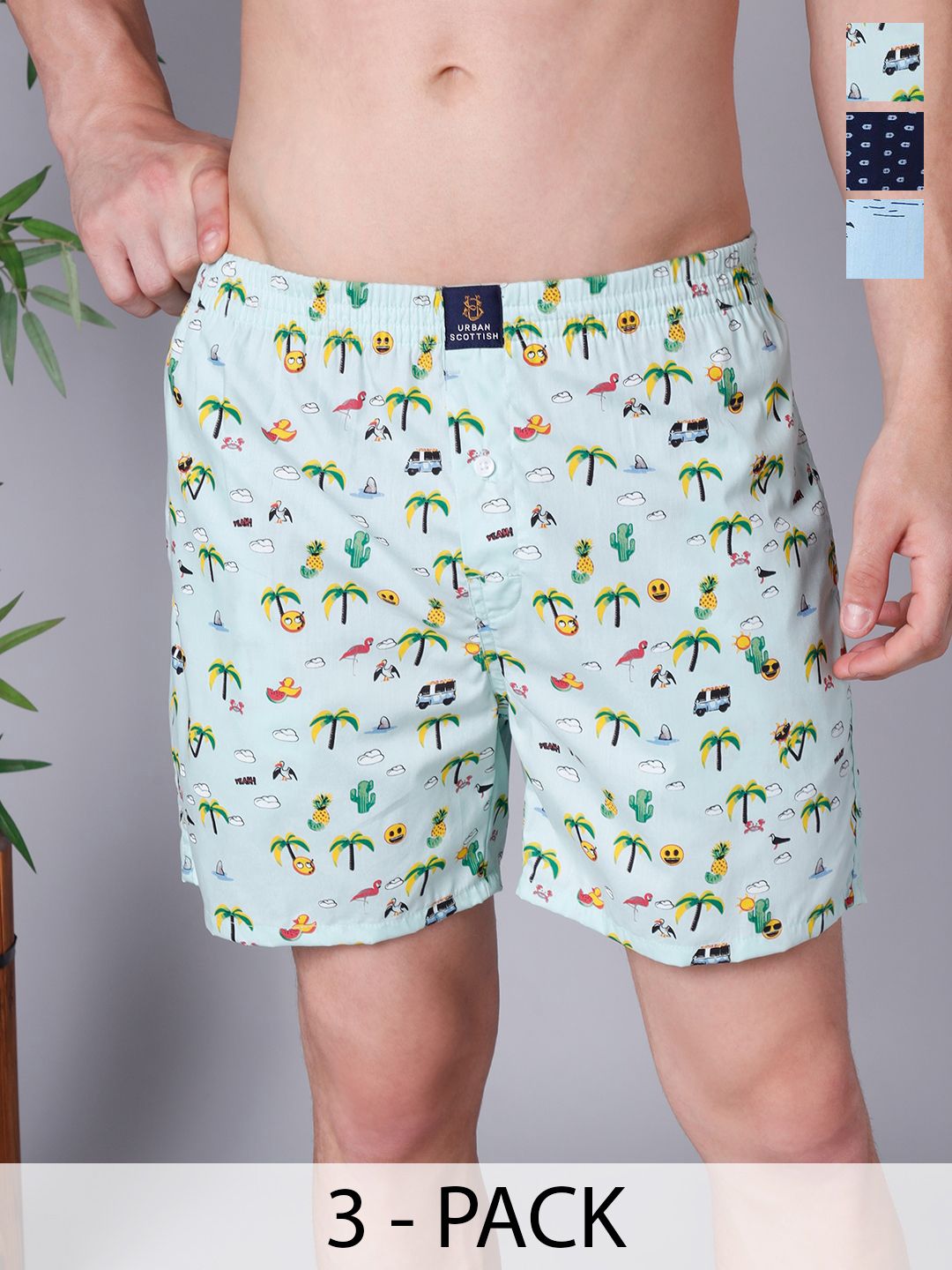 URBAN SCOTTISH Men Pack Of 3 Printed Pure Cotton Boxers USBX2473-S-picture-36