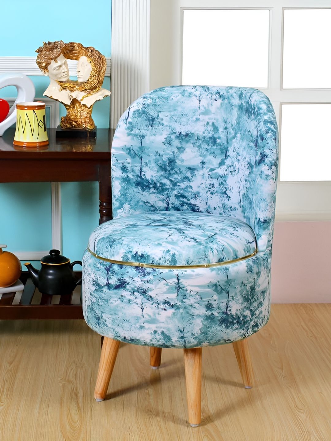 Shadowkart Blue Printed Cylindrical Shaped Pouffe Ottomans-picture-38