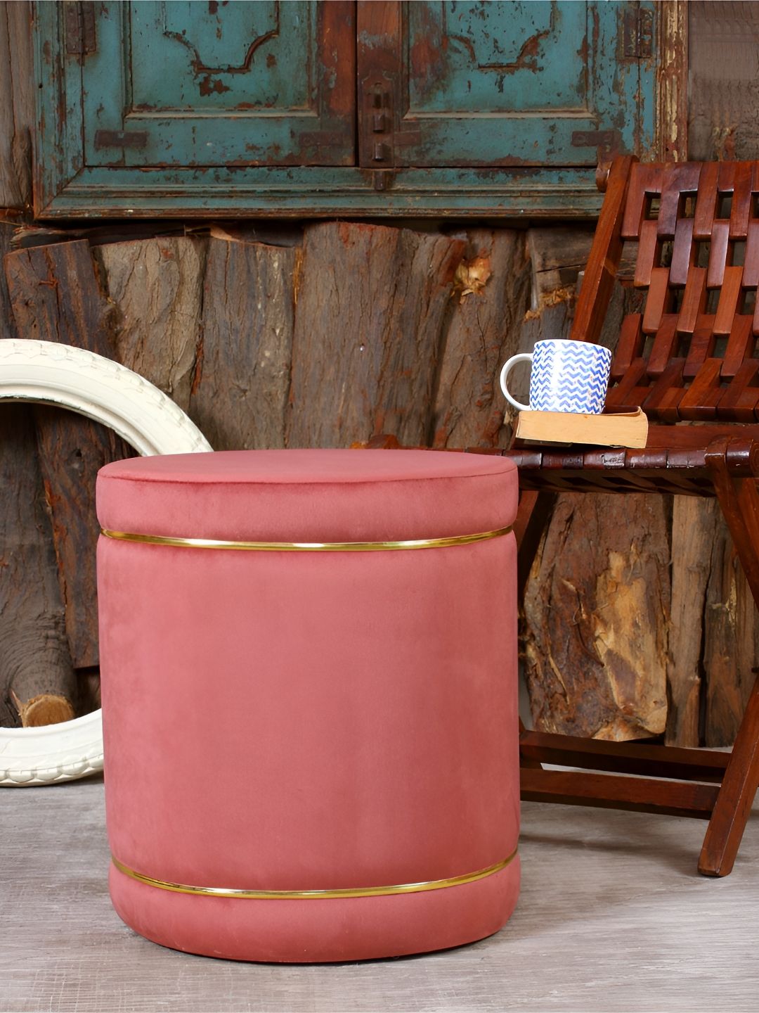 Shadowkart Pink Wooden Round Shaped Ottomans-picture-22