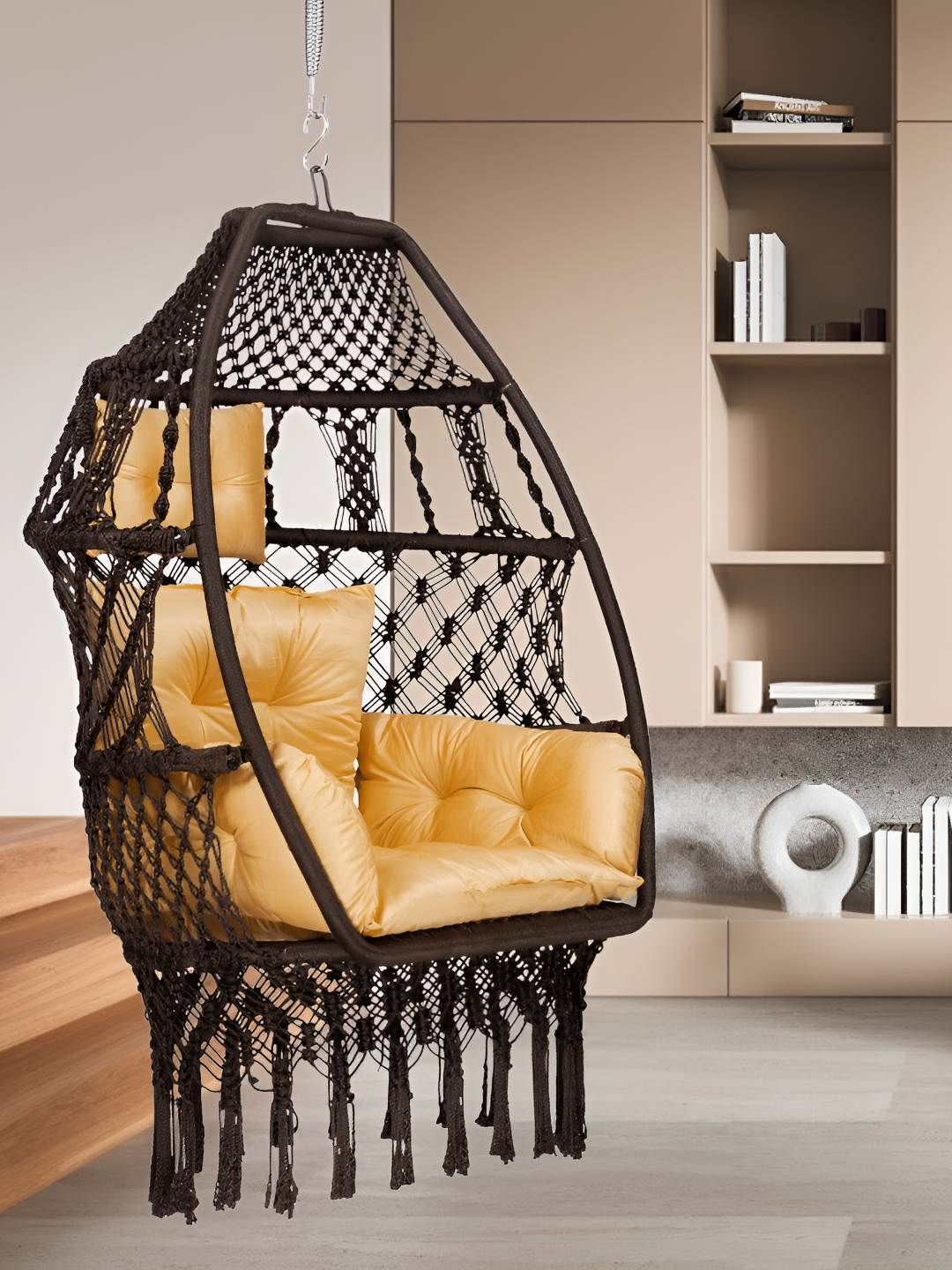 Patiofy Premium Brown Foldable Egg-Shaped Hammock Swing Chair With Cushion