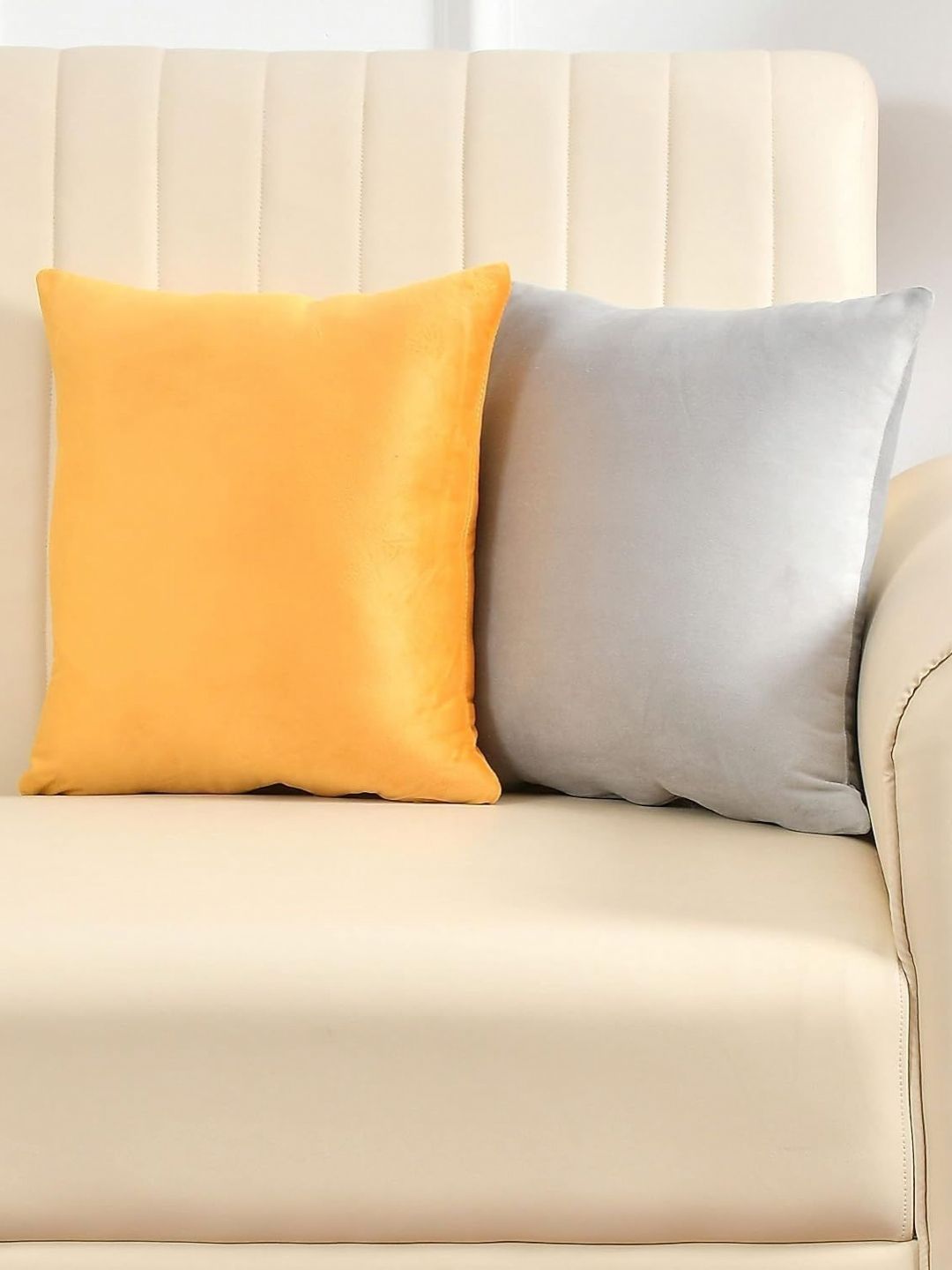 Shadowkart Grey & Yellow 2 Pieces Velvet Square Cushion Covers-image-19
