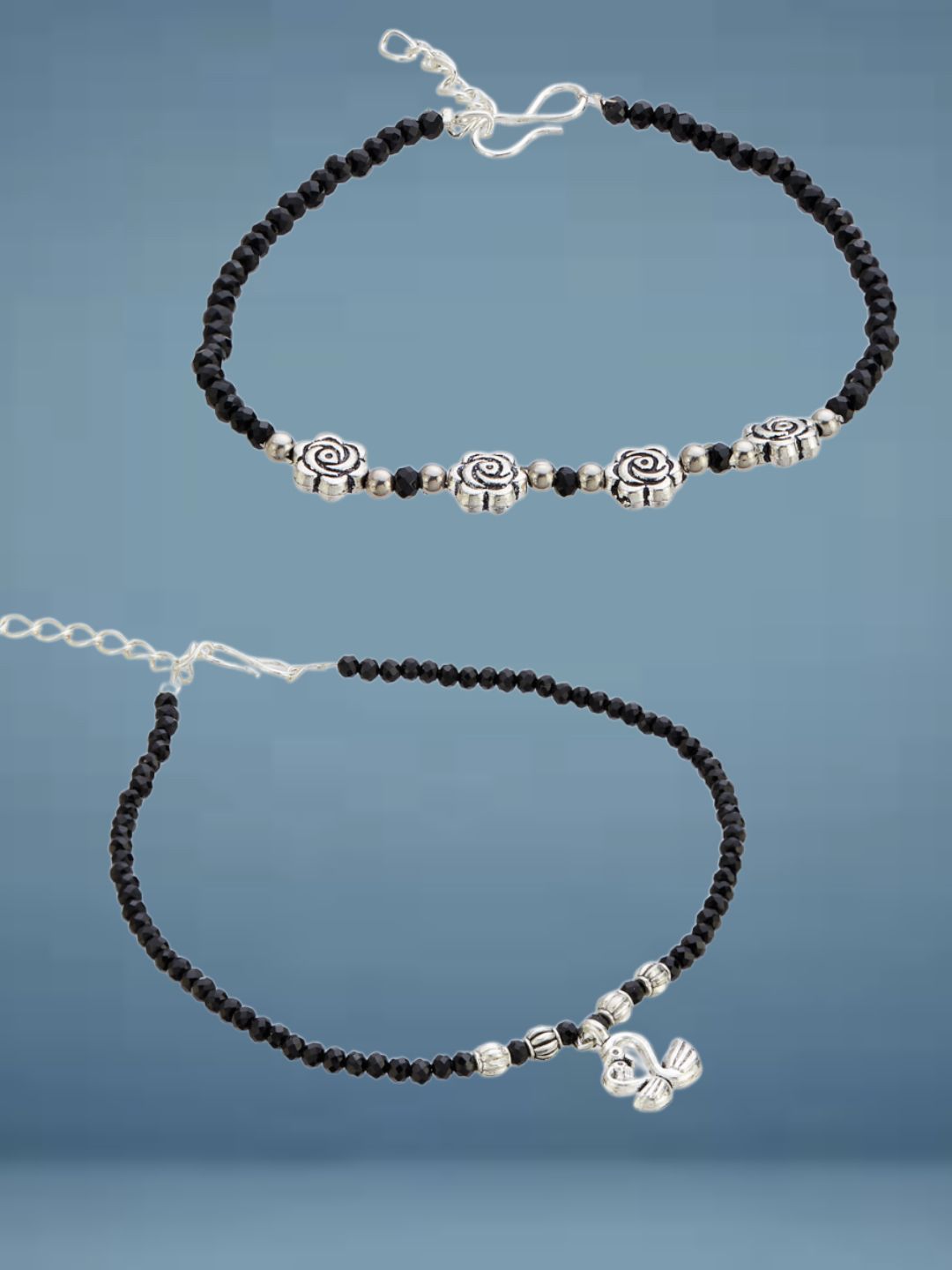 ATIBELLE Set Of 2 Silver-Plated Artificial Beads Anklet