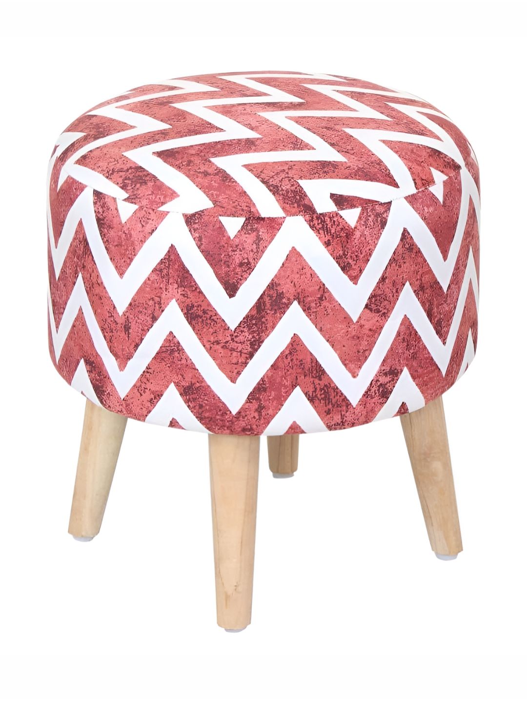 Shadowkart Maroon & White Printed Wooden Round Shaped Ottomans-picture-34