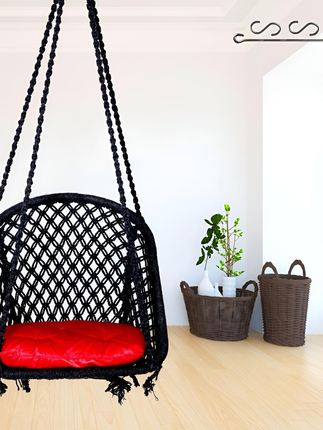Patiofy Black & Red D Shape Swing Chair With Cushion-picture-53