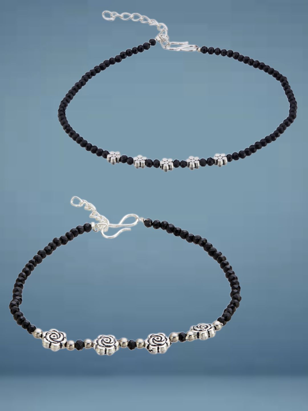 ATIBELLE Set Of 2  Silver-Plated Artificial Beaded Anklet
