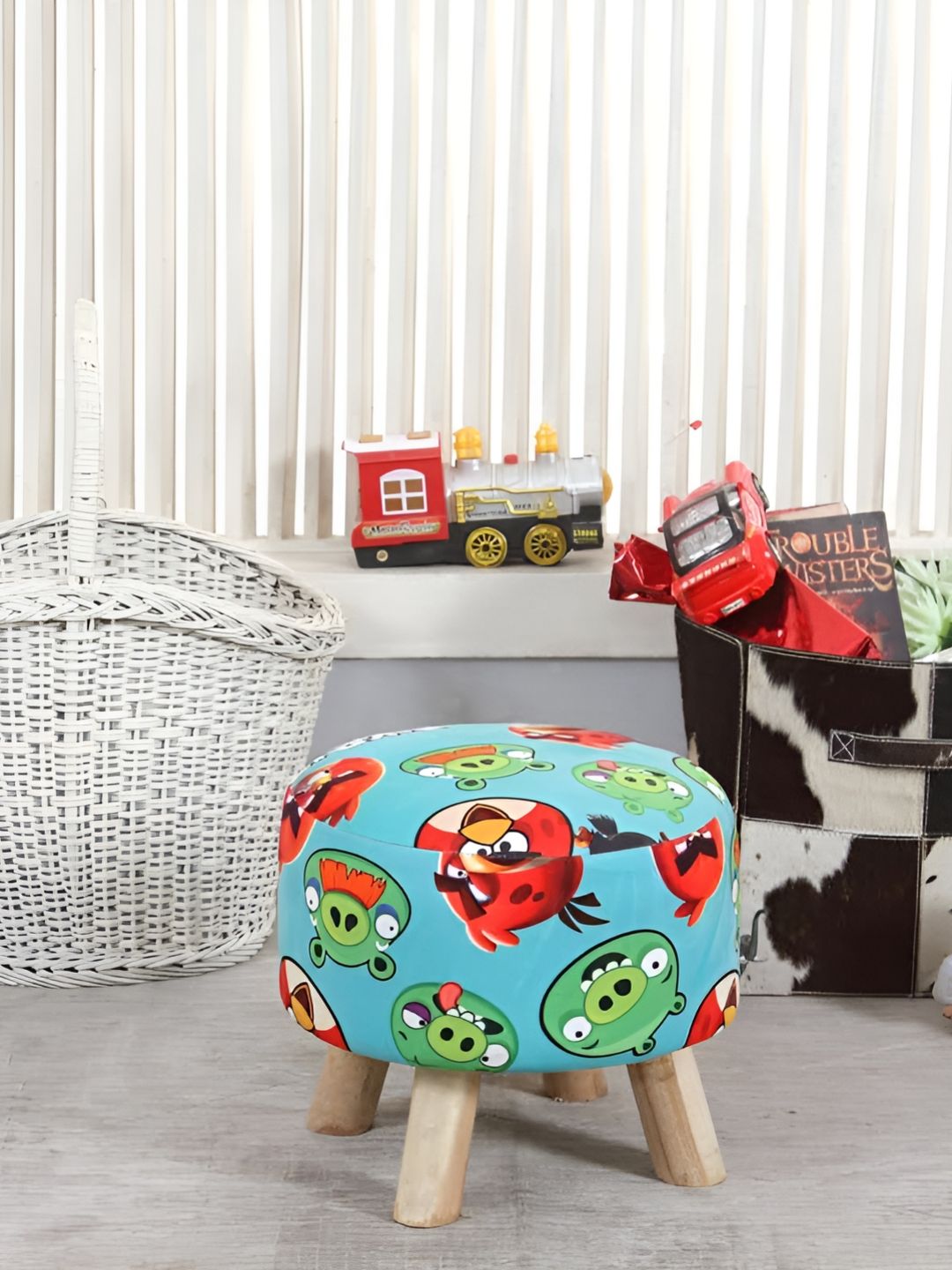 Shadowkart Blue And Green Wooden Mudda Pouffe Ottoman-image-47