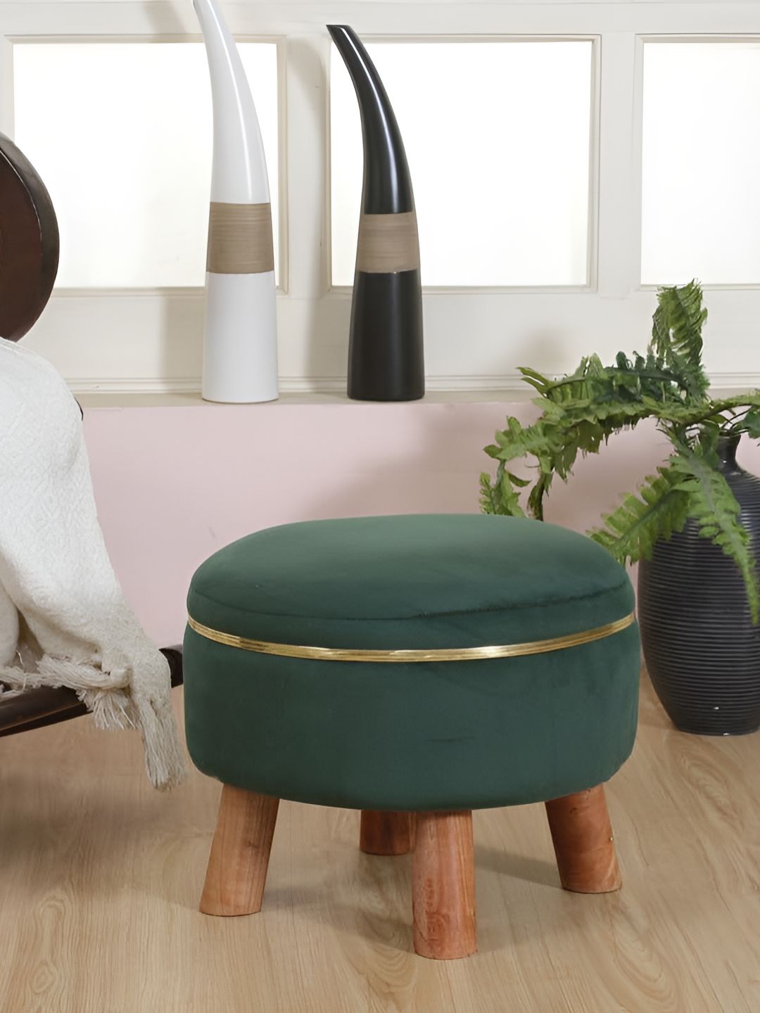 Shadowkart Green Wooden Pouffe Ottoman-image-12