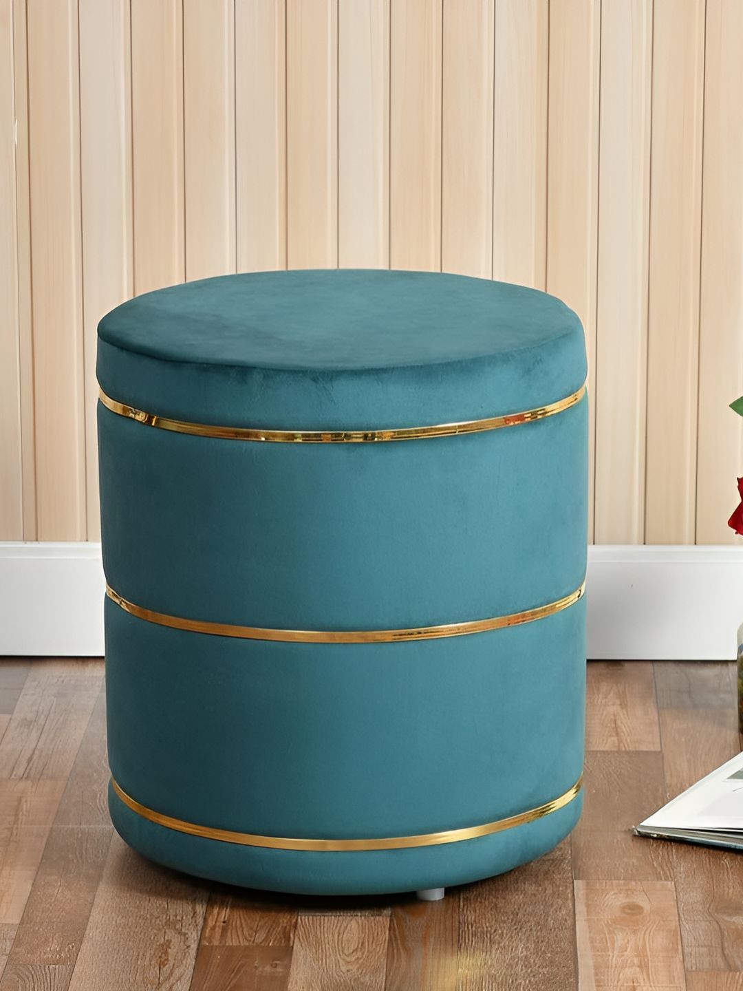 Shadowkart Sea Green & Gold Wooden Round Shaped Ottomans-picture-38