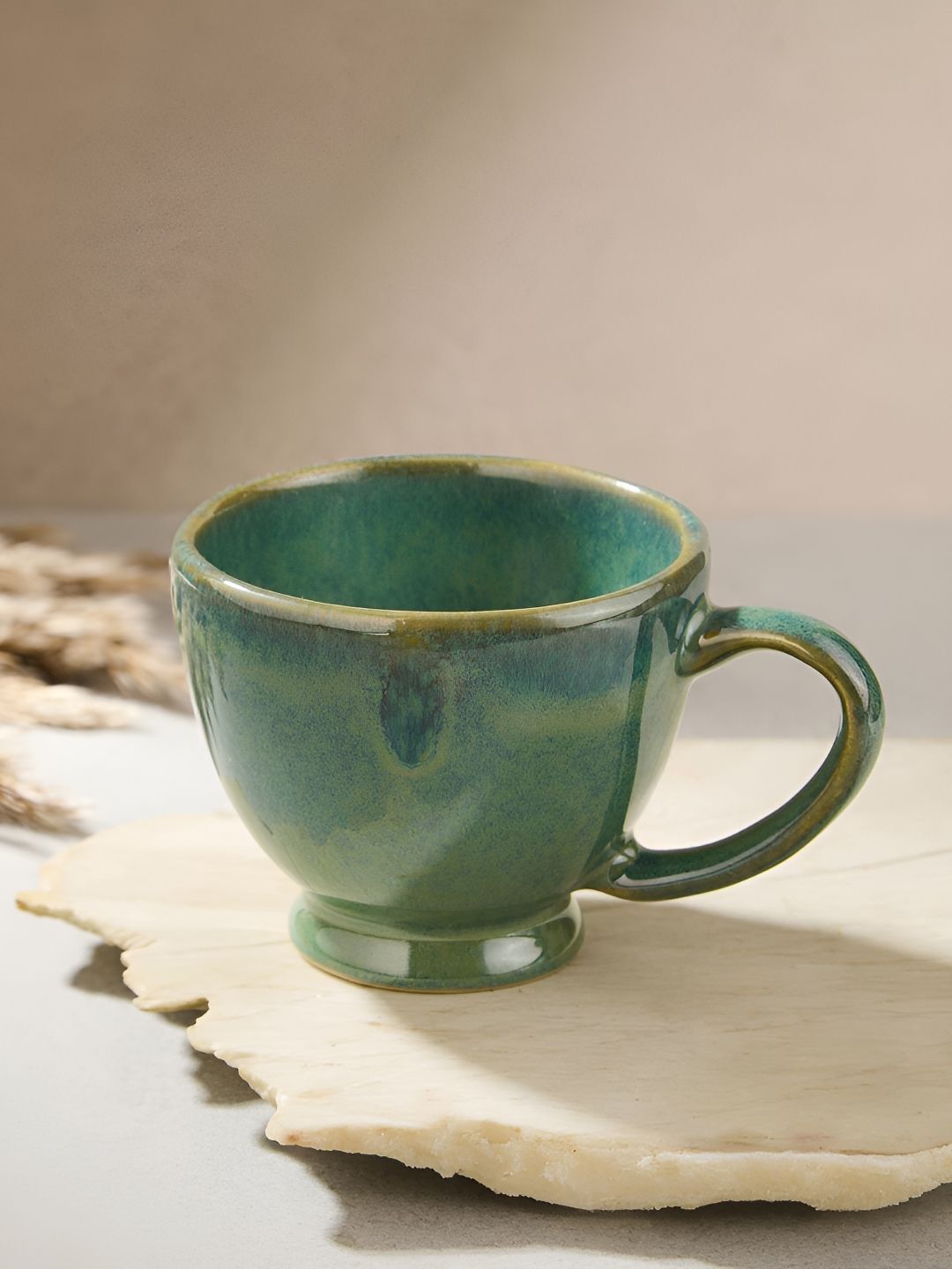 fabindia green solid ceramic glossy cups set of cups and mugs