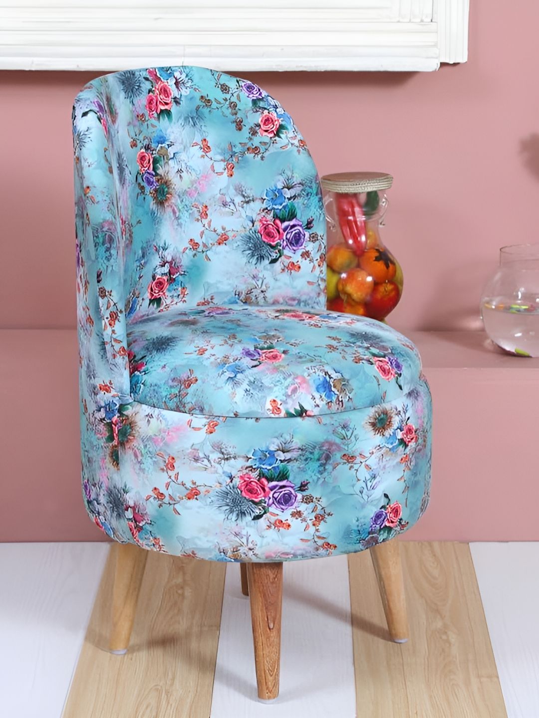 Shadowkart Blue & Pink Floral Printed Wooden Pouff Ottomans-picture-12