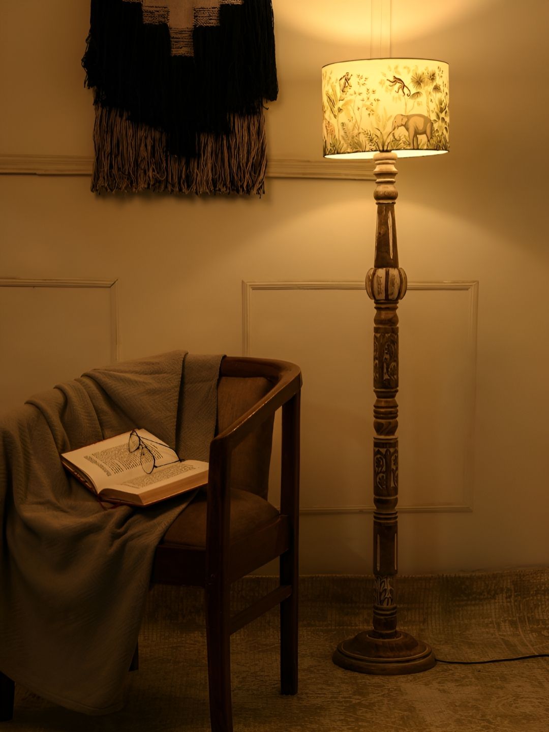 green girgit Green & Brown Printed Wooded Floor Lamps-image-5