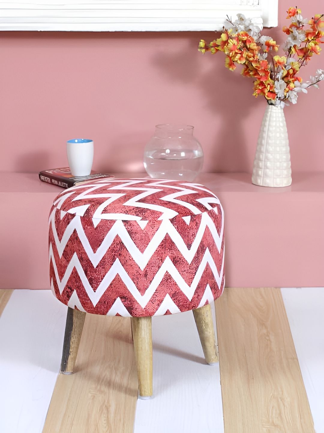 Shadowkart Maroon Wooden Mudda Pouffe Ottoman-picture-44
