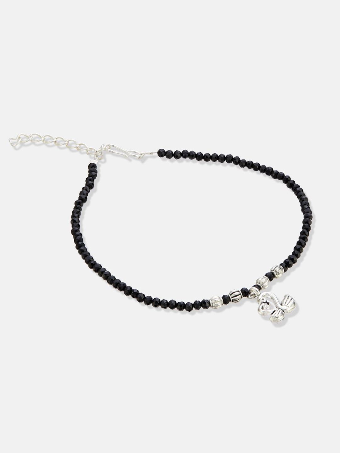 ATIBELLE Set Of 3  Silver-Plated Artificial Stones Studded And Beaded Anklet
