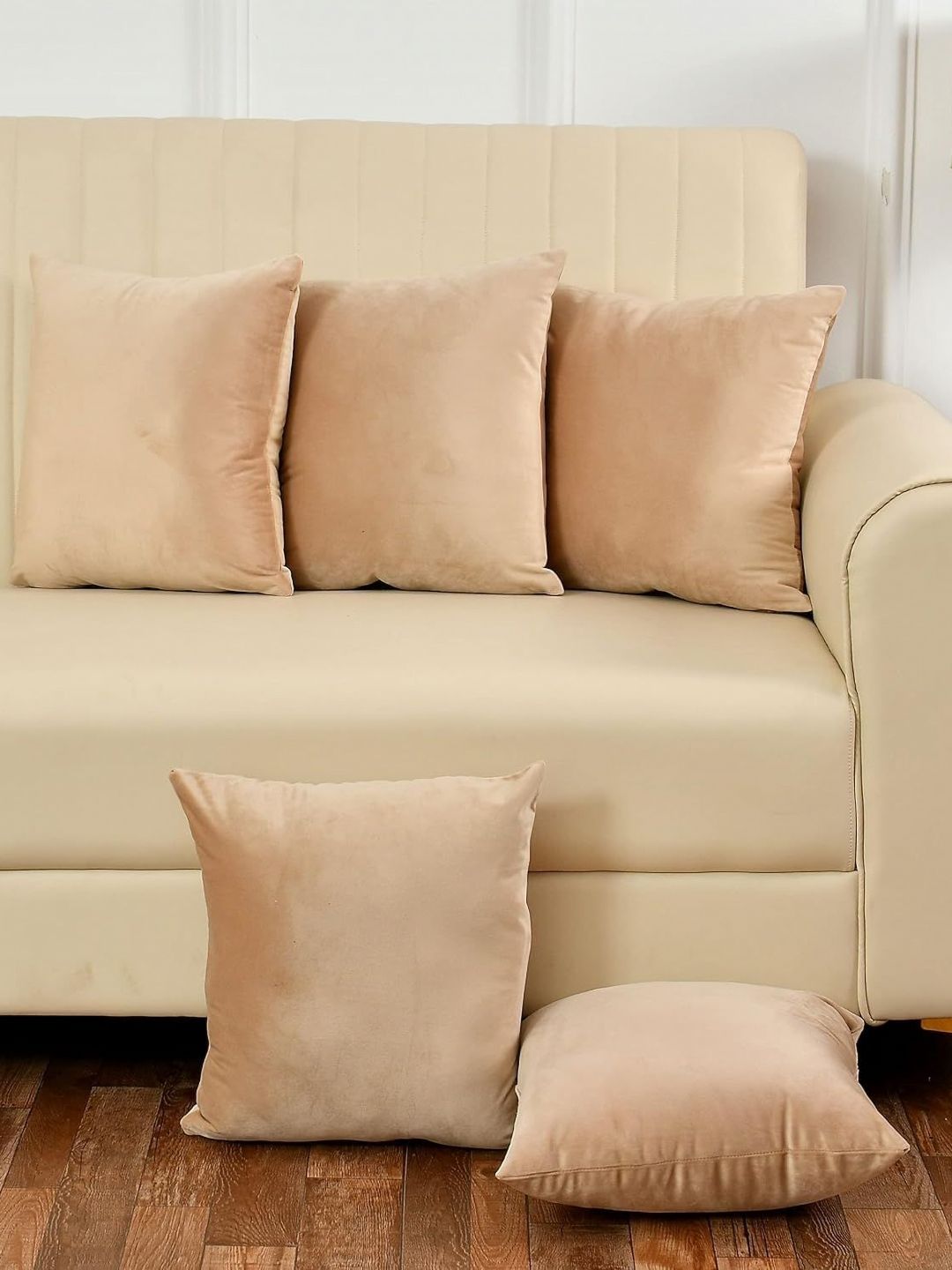 Shadowkart Cream 5 Pieces Velvet Square Cushion Covers-image-21