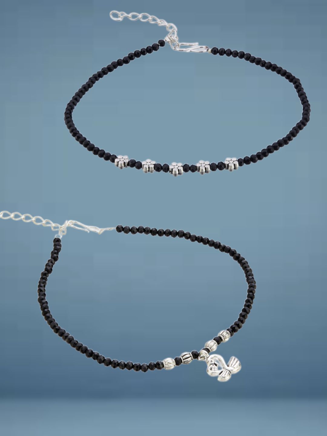 ATIBELLE Set Of 2  Silver-Plated Artificial Beaded Anklet