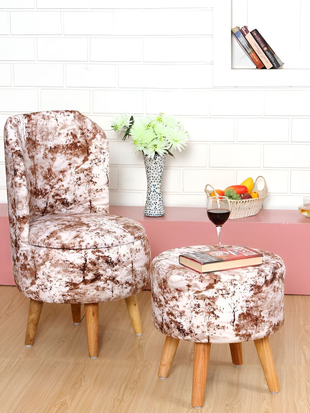 Shadowkart Set Of 2 Brown & White Sitting Mudda Puffy Stool Ottomans-picture-23