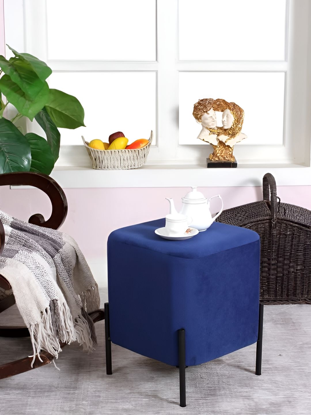 Shadowkart Blue Wooden Mudda Pouffe Ottoman-picture-13
