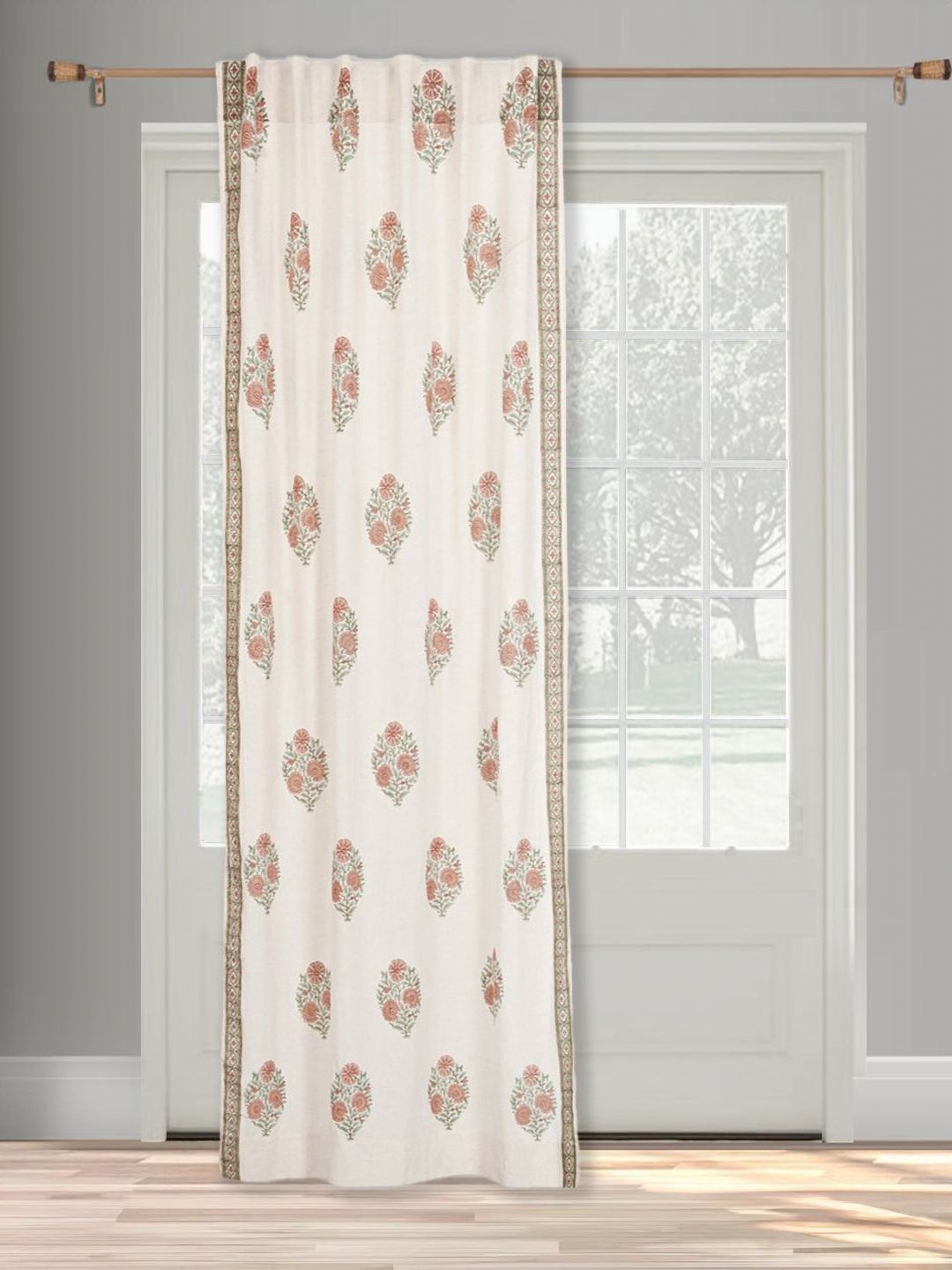 Fabindia Coral & Green Floral Sheer Window Curtain-image-8