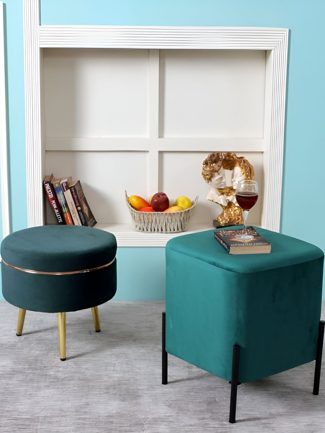 Shadowkart Set Of 2 Sea Green Wooden Pouffes Sitting Ottomans-image-15