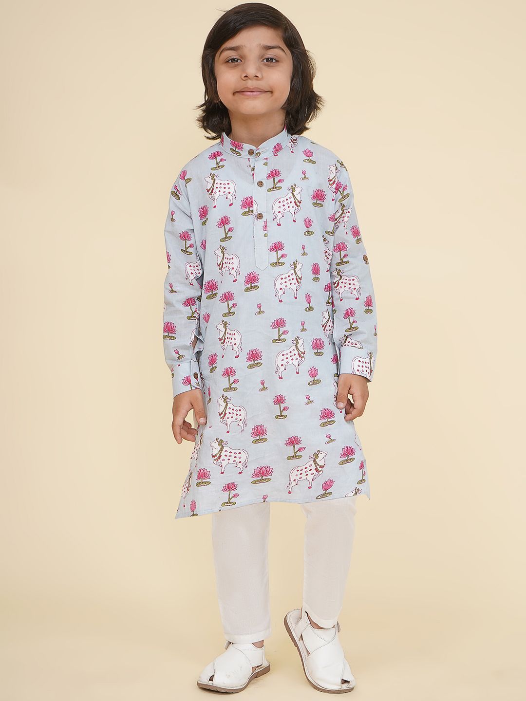 LIL PITAARA Boys Floral Printed Regular Pure Cotton Kurta with Pyjamas-picture-44