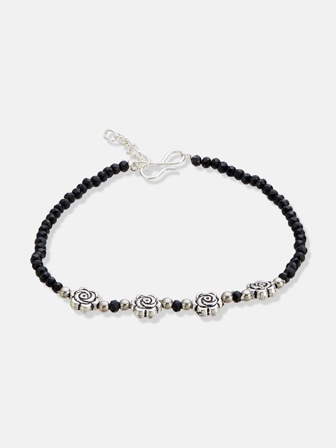 ATIBELLE Set Of 3  Silver-Plated Artificial Stones Studded And Beaded Anklet