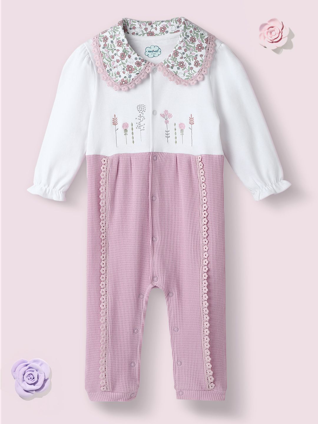 Nauti Nati Girls Cotton Textured Fabric Floral Embroidered Collared Jumpsuit-picture-34