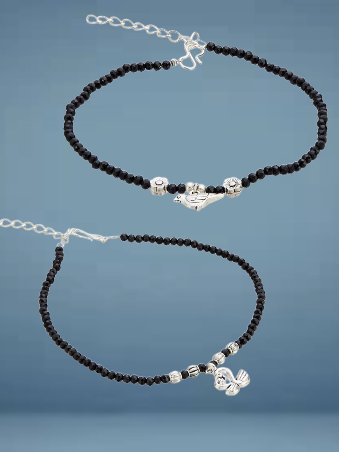 ATIBELLE Set Of 2  Silver-Plated Artificial Beaded Anklet
