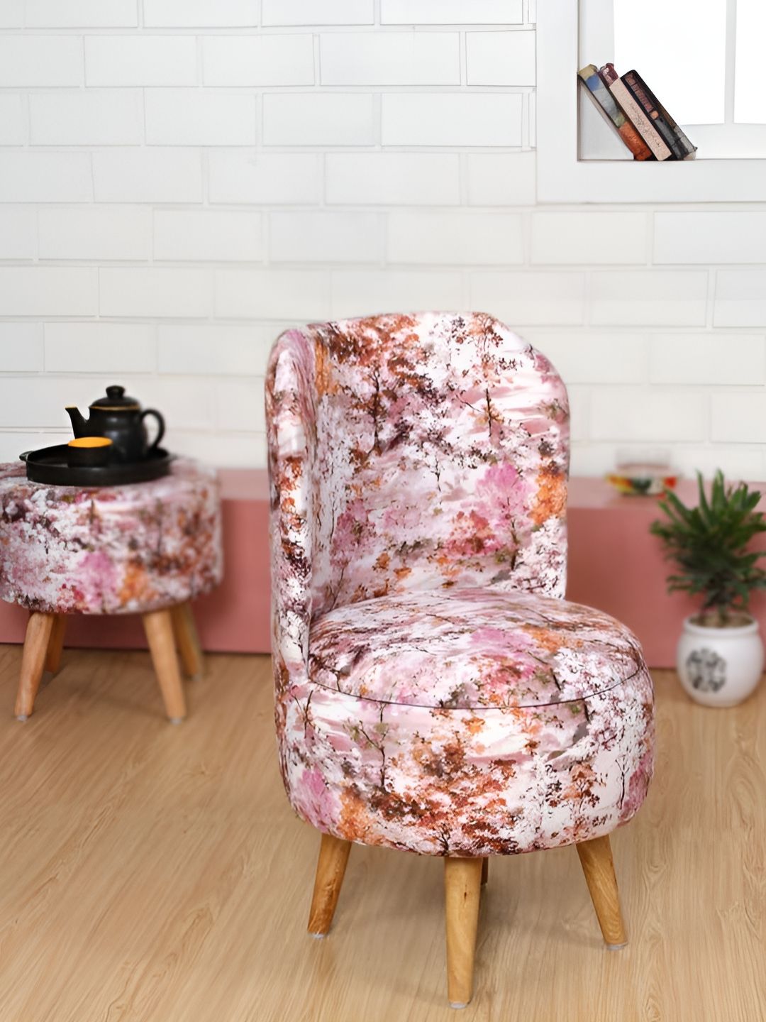 Shadowkart Pink Printed Wooden Mudda Pouffe Ottoman-picture-52