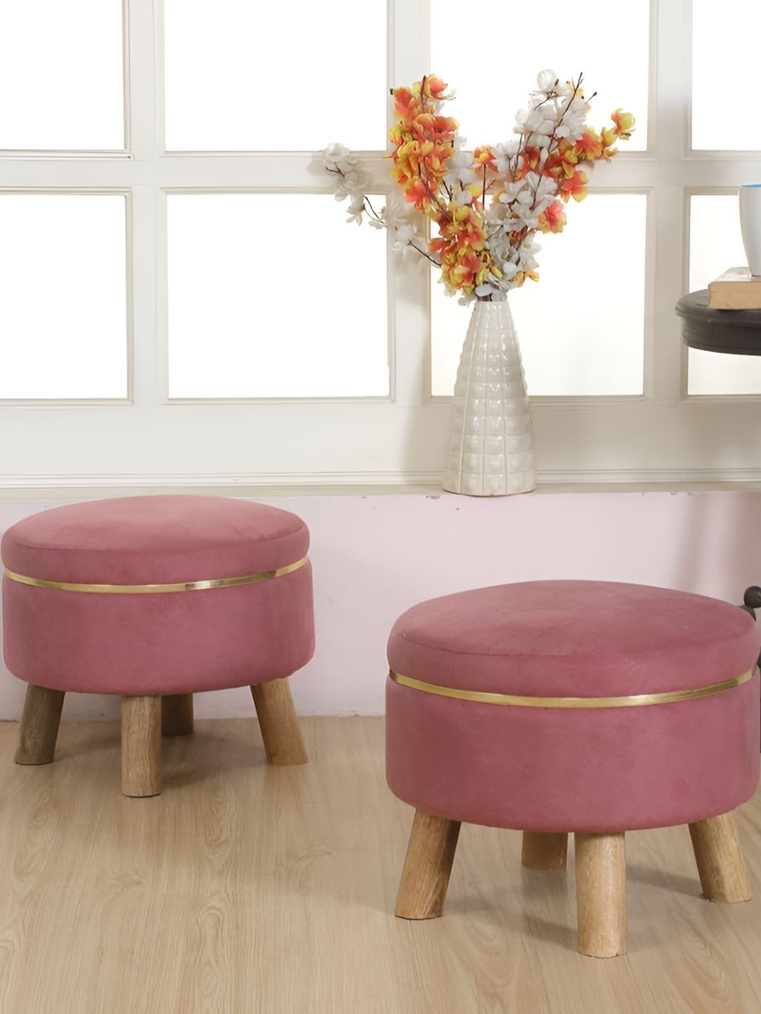 Shadowkart Purple Wooden Round Shaped Pouffe Ottomans-picture-56