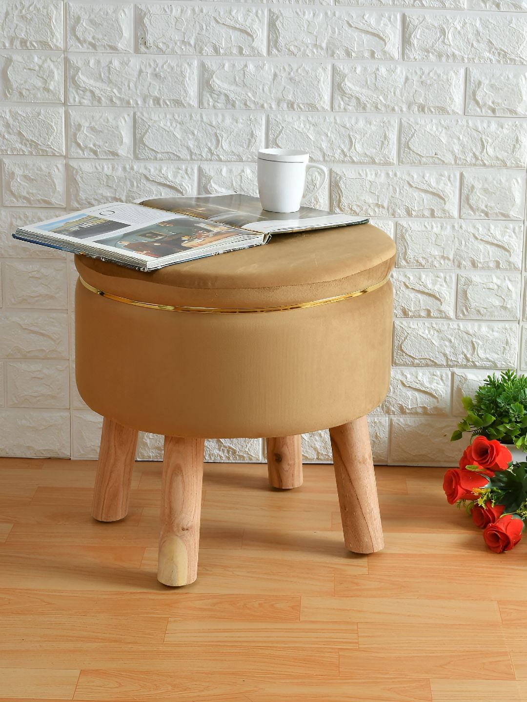 Shadowkart Brown Wooden Round Shaped Ottomans-picture-25