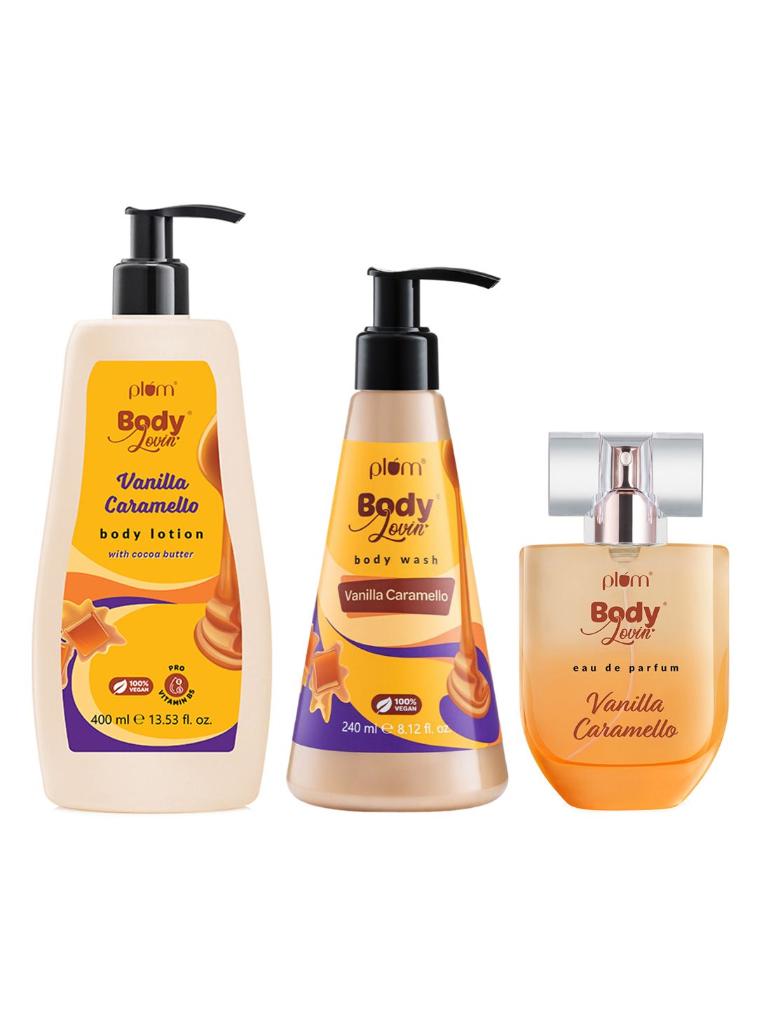 Plum Set Of BodyLovin' Vanilla Caramello Body Lotion, Body Wash & Eau De Parfum-image-30