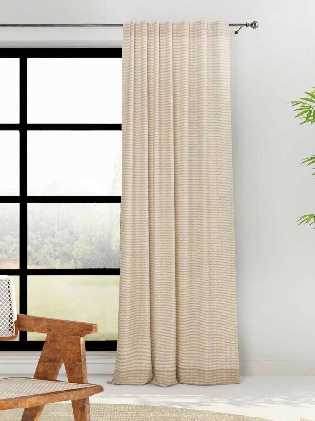 Fabindia Beige Striped Room Darkening Door Curtain-image-37