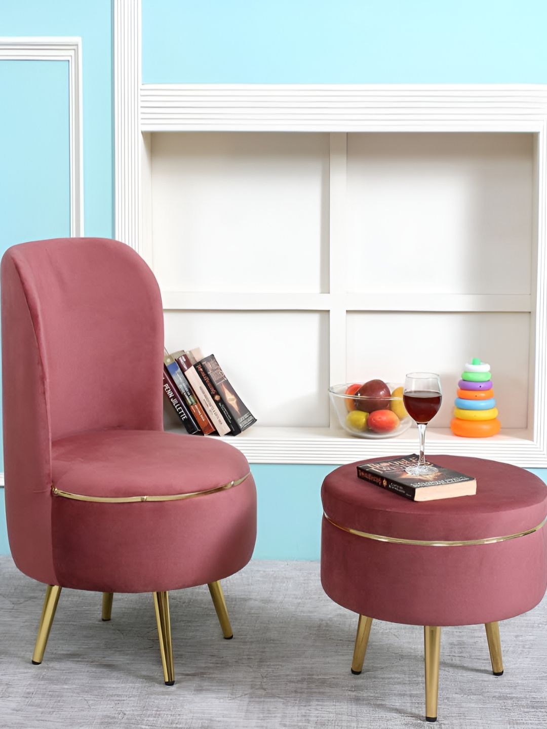 Shadowkart 2 Pcs Mauve Wooden Pouffe Ottoman-image-20