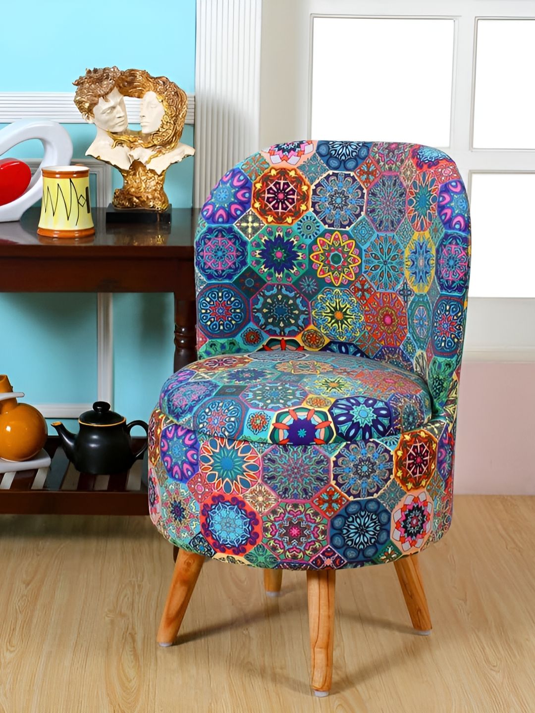 Shadowkart Blue Wooden Mudda Pouffe Ottoman-image-9