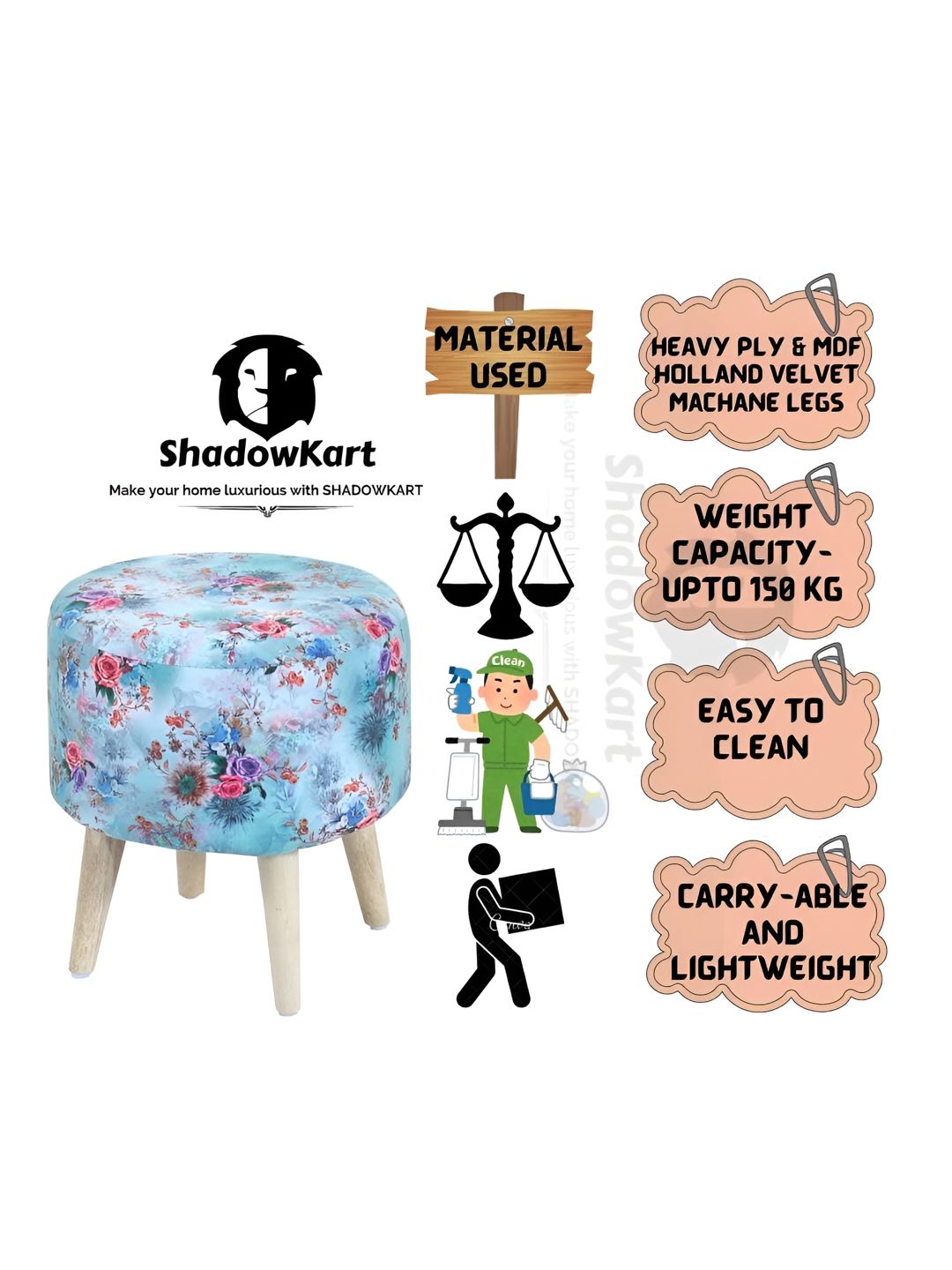 Shadowkart Blue Wooden Mudda Pouffe Ottoman-picture-25