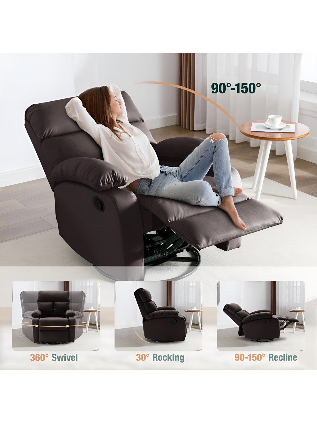Oakcraft Brown Leatherette Manual Swivel Recliner-picture-49
