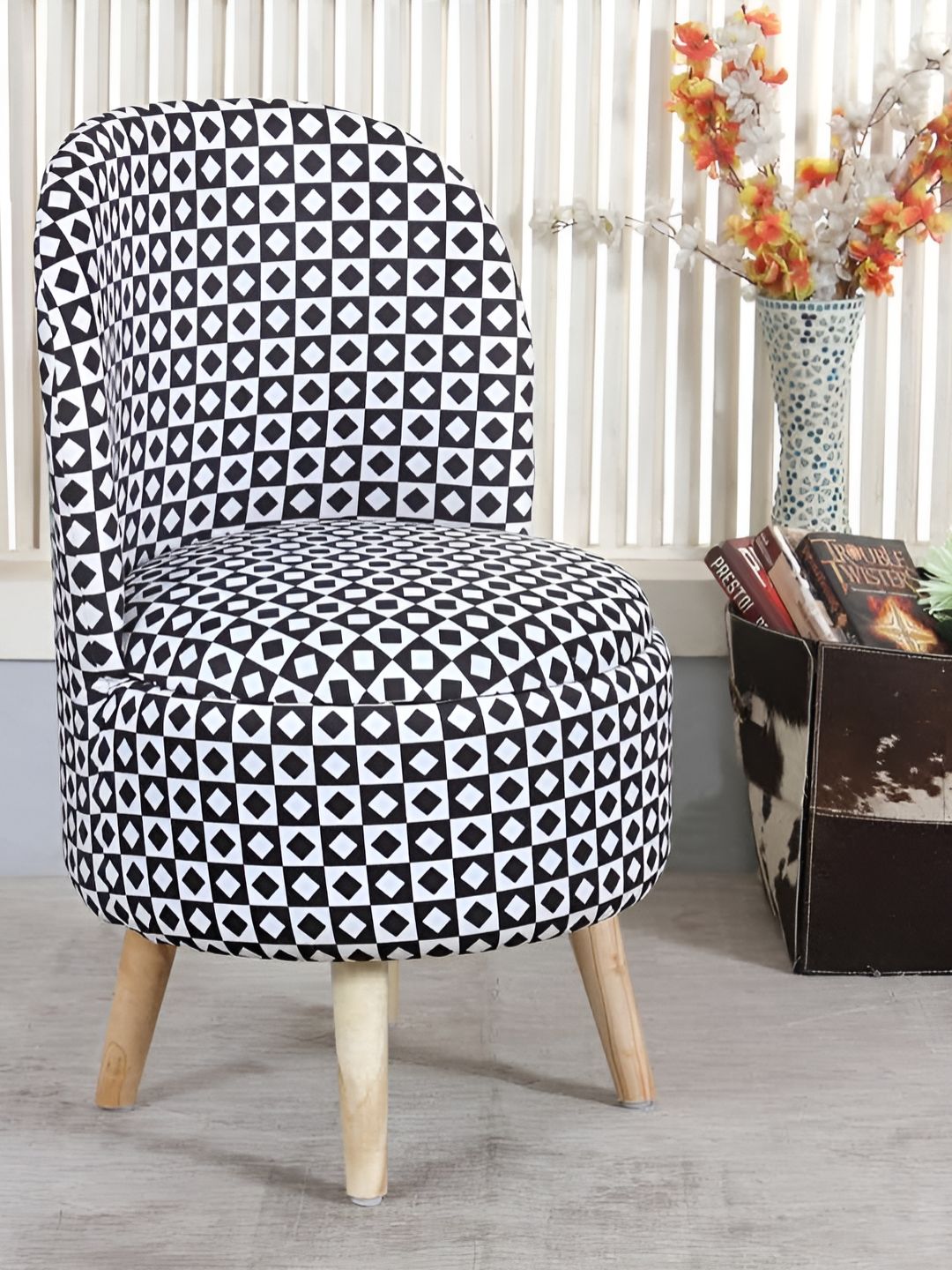 Shadowkart White & Black Printed Wooden Ottomans-picture-38