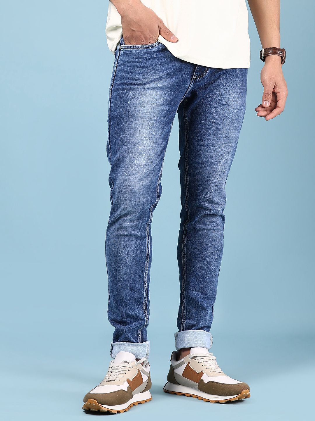 V-Mart Men Cotton Denim Mid-Rise Light Fade Jeans-picture-41