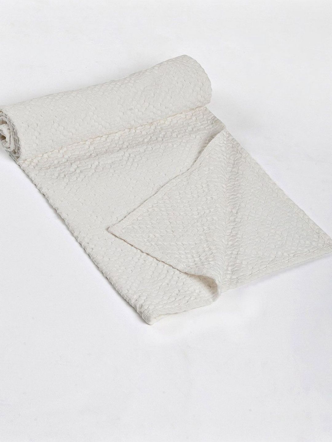 Fabindia White Textured 210 GSM Cotton Hand Towels-image-3