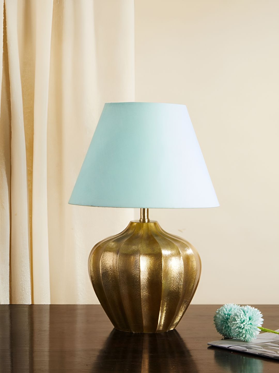 Fabindia Gold-Toned Metal Traditional Spherical Table Lamp-picture-13
