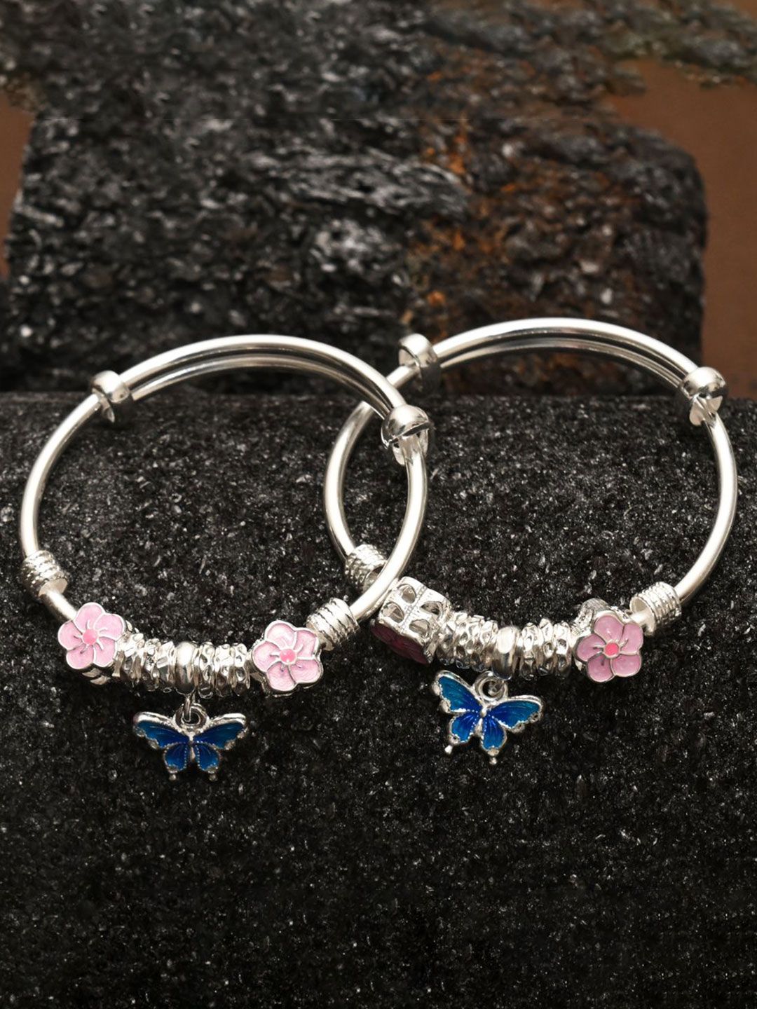 925 SILLER Unisex Kids 2 Sterling Silver Enamelled Rhodium-Plated Kada Bracelet-image-15