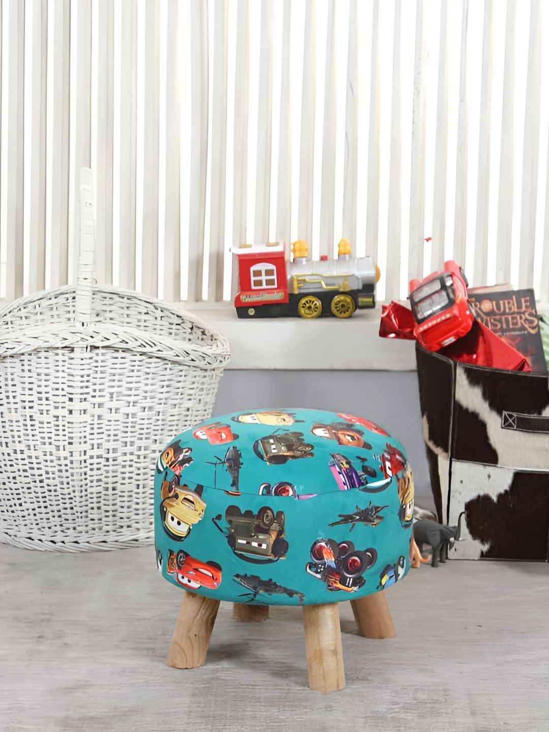 Shadowkart Blue & Brown Printed Round Shaped Pouffes Ottomans-picture-18