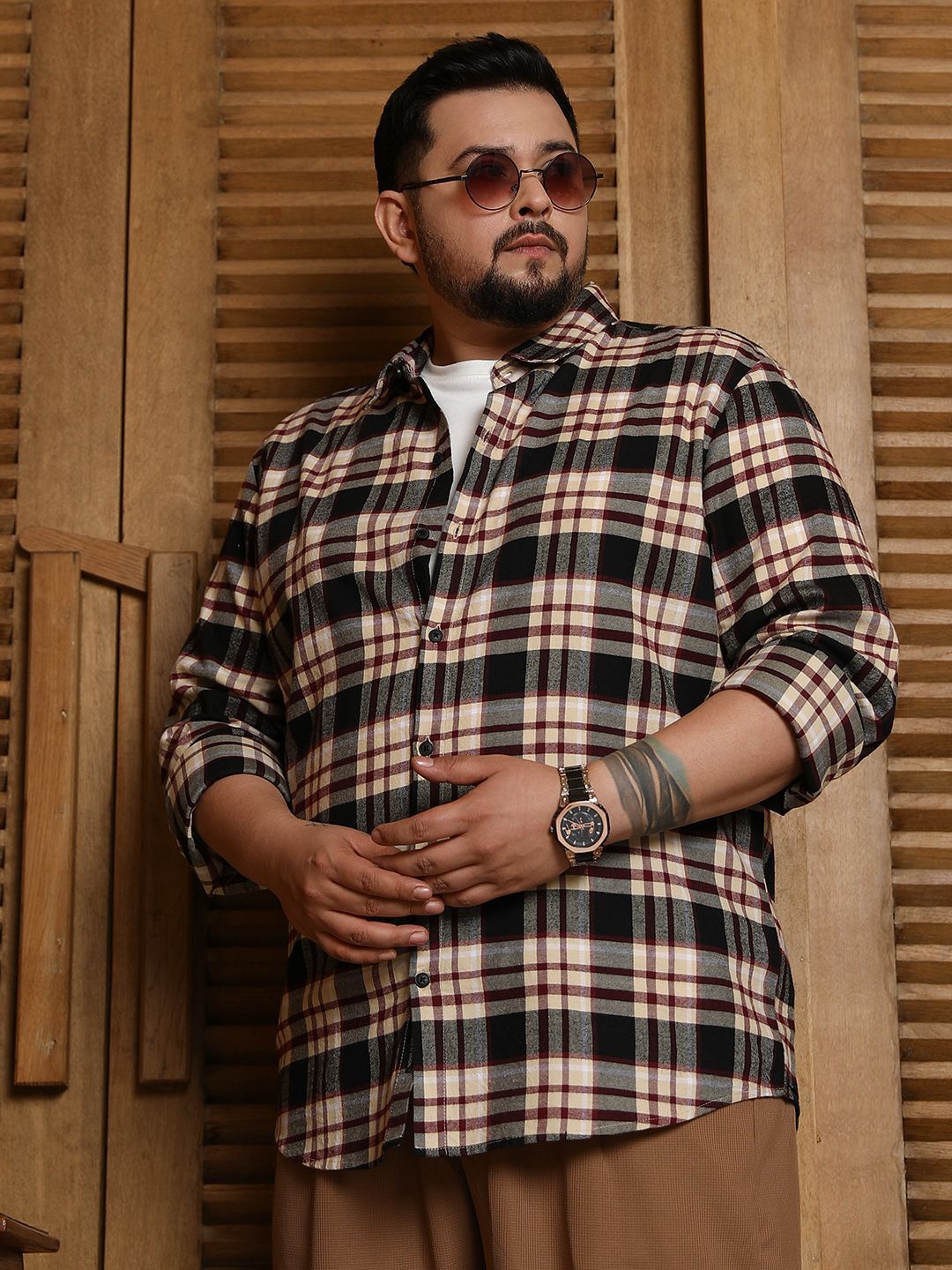 Instafab Plus Men Comfort Opaque Checked Casual Shirt-picture-33