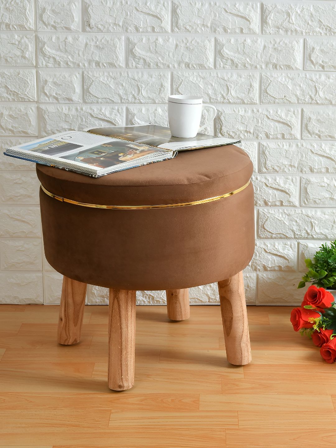 Shadowkart Brown Wooden Round Shaped Ottomans-picture-26