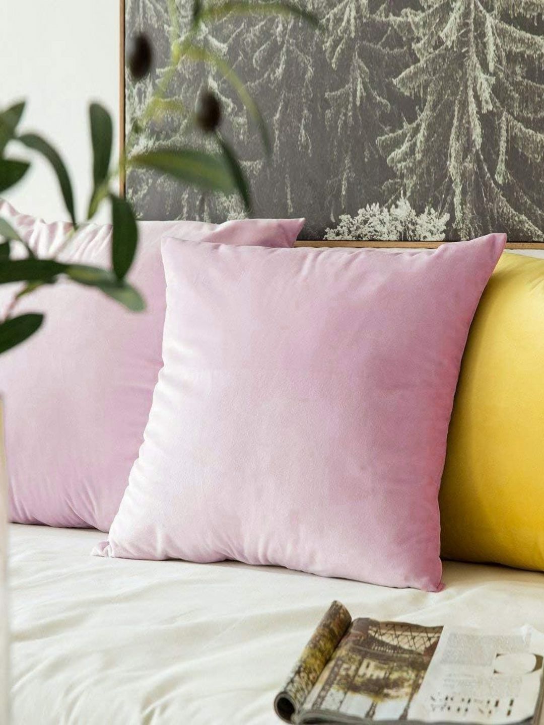 Shadowkart Pink 2 Pieces Velvet Square Cushion Covers-image-25